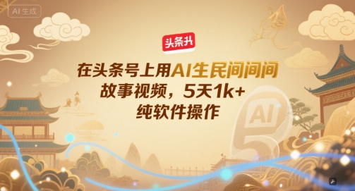 在头条号上用AI生民间故事视频，5天1k+，纯软件操作-贝贝云网创