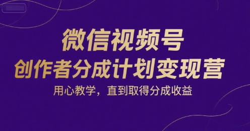 微信视频号创作者分成计划变现营，用心教学，直到取得分成收益-贝贝云网创