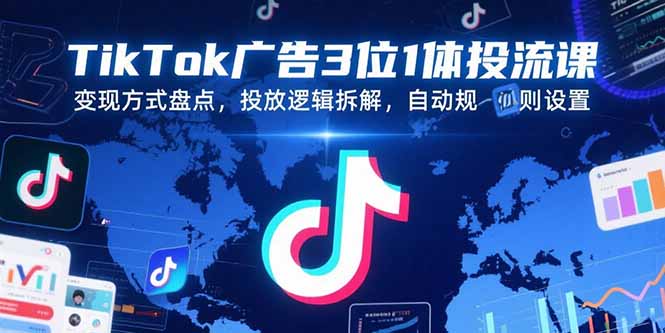 TikTok广告3位1体投流课，变现方式盘点，投放逻辑拆解，自动规则设置-贝贝云网创