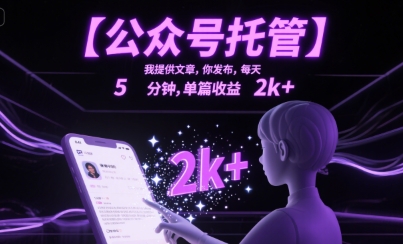 【公众号托管 】我提供文章，你发布，每天5分钟，单篇收益2k+【揭秘】-贝贝云网创