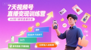 7天视频号直播变现训练营，带你从0到1解锁视频号直播创富-贝贝云网创