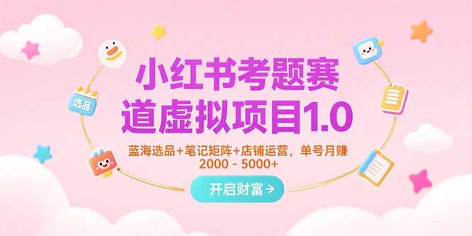 小红书考题赛道虚拟项目1.0，蓝海选品+笔记矩阵+店铺运营，单号月赚5000+-贝贝云网创