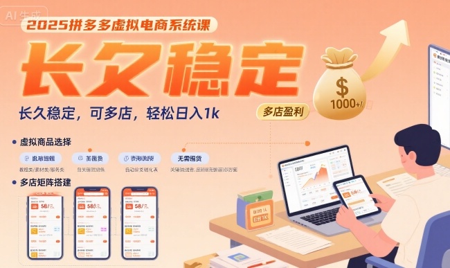 2025拼多多虚拟电商系统课，长久稳定，可多店，轻松日入1k-贝贝云网创