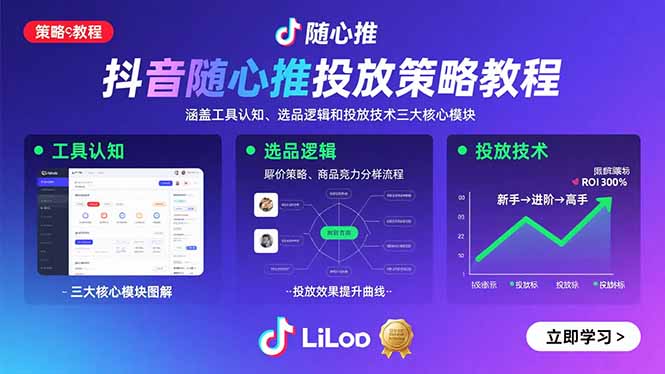 抖音随心推投放策略教程：涵盖工具认知、选品逻辑和投放技术三大核心模块-贝贝云网创
