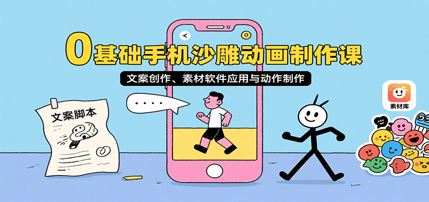 0基础手机沙雕动画制作课，文案创作、素材软件应用与动作制作-贝贝云网创