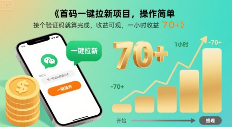 首码一键拉新项目，操作简单，接个验证码就算完成，收益可观， 一小时收益70+【揭秘】-贝贝云网创