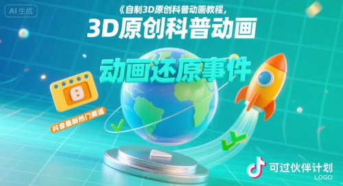 自制3D原创科普动画教程，动画还原事件，抖音最新热门赛道，可过伙伴计划-贝贝云网创