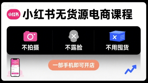 小红书无货源电商课程，不拍摄不露脸不用囤货，一部手机即可开店-贝贝云网创