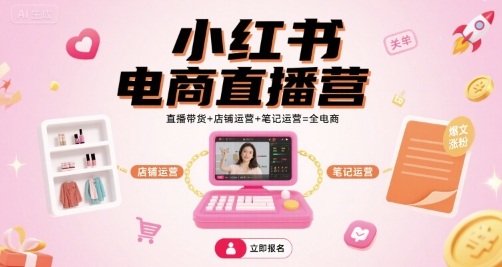 小红书电商直播营，直播带货+店铺运营+笔记运营=全电商-贝贝云网创