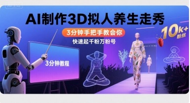 Ai制作3D拟人养生走秀，3分钟手把手教会你，快速起千粉万粉号-贝贝云网创