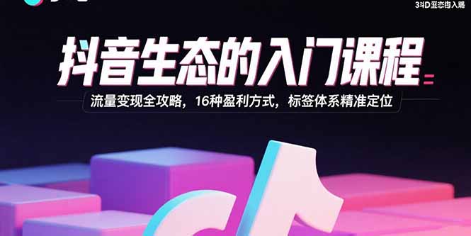 抖音生态的入门课程：流量变现全攻略，16种盈利方式，标签体系精准定位-贝贝云网创