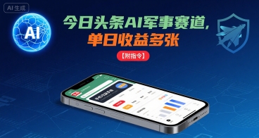 今日头条AI军事赛道，单日收益多张 ，手机可做【附指令】-贝贝云网创