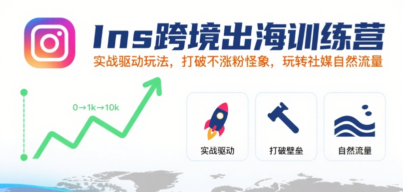 Ins跨境出海训练营，实战驱动玩法，打破不涨粉怪象，玩转社媒自然流量-贝贝云网创