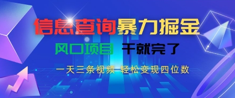 信息查询暴力掘金，一天三条视频，轻松变现四位数，风口项目干就完了【揭秘】-贝贝云网创