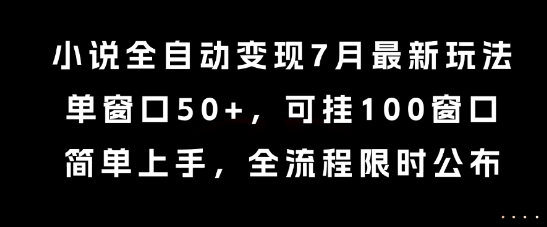 小说全自动变现7月玩法，单窗口50+，可挂100窗口，简单上手，全流程限时公布【揭秘】-贝贝云网创