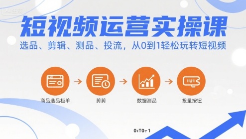 短视频运营实操课，选品、剪辑、测品、投流，从0到1轻松玩转短视频-贝贝云网创