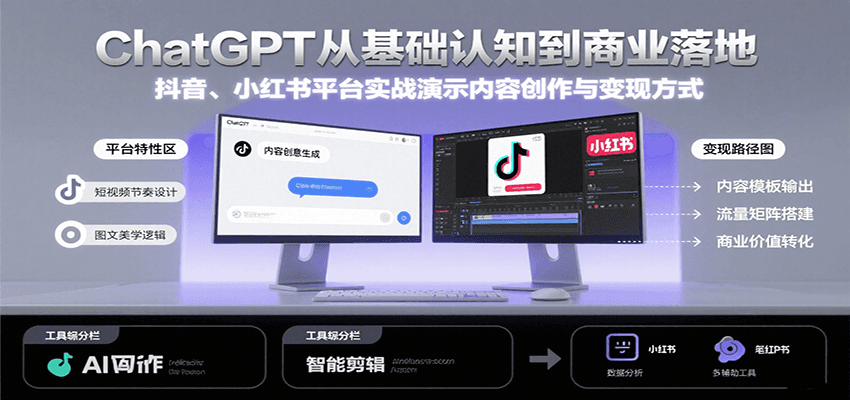 ChatGPT从基础认知到商业落地，实战演示抖音、小红书等平台的内容创作与变现-贝贝云网创