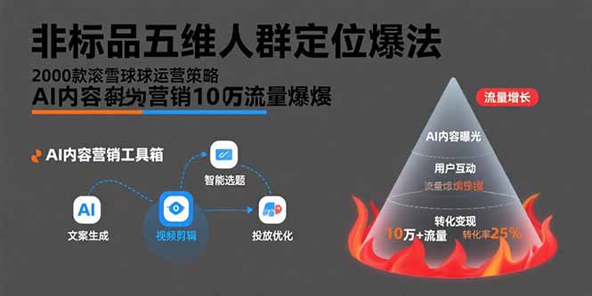 非标品五维人群定位法，2000款滚雪球运营策略，AI内容营销10万流量引爆-贝贝云网创