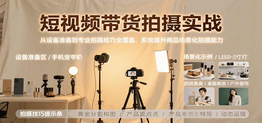 短视频带货拍摄实战，从设备准备到专业拍摄技巧全覆盖，系统提升商品场景化拍摄能力-贝贝云网创