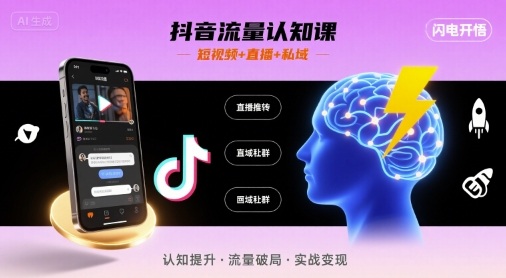 抖音流量认知课，短视频+直播+私域，认知提升，闪电开悟-贝贝云网创