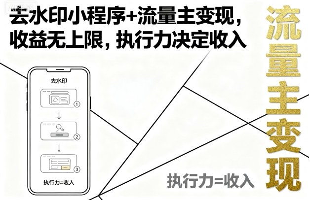 去水印小程序+流量主变现，收益无上限，执行力决定收入-贝贝云网创
