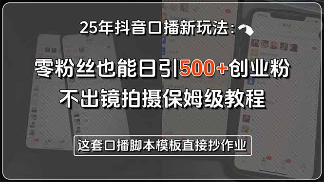 25年抖音口播新玩法：零粉丝也能日引500+创业粉，不出镜拍摄保姆级教程…-贝贝云网创