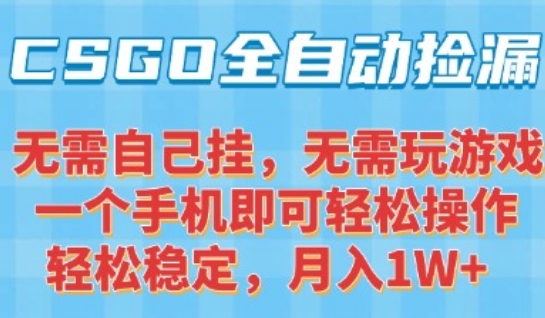 CSGO自动捡漏项目，最新独家玩法，一个手机可操作，新手小白轻松月入1W+，操作简单易上手【揭秘】-贝贝云网创