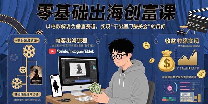 零基础出海创富课：以电影解说为垂直赛道，实现不出国门赚美金的目标-贝贝云网创