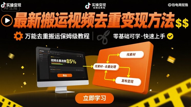 最新搬运视频去重变现方法，万能去重搬运保姆级教程-贝贝云网创