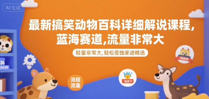 最新搞笑动物百科详细解说课程，蓝海赛道，流量非常大，轻松签独家进精选-贝贝云网创